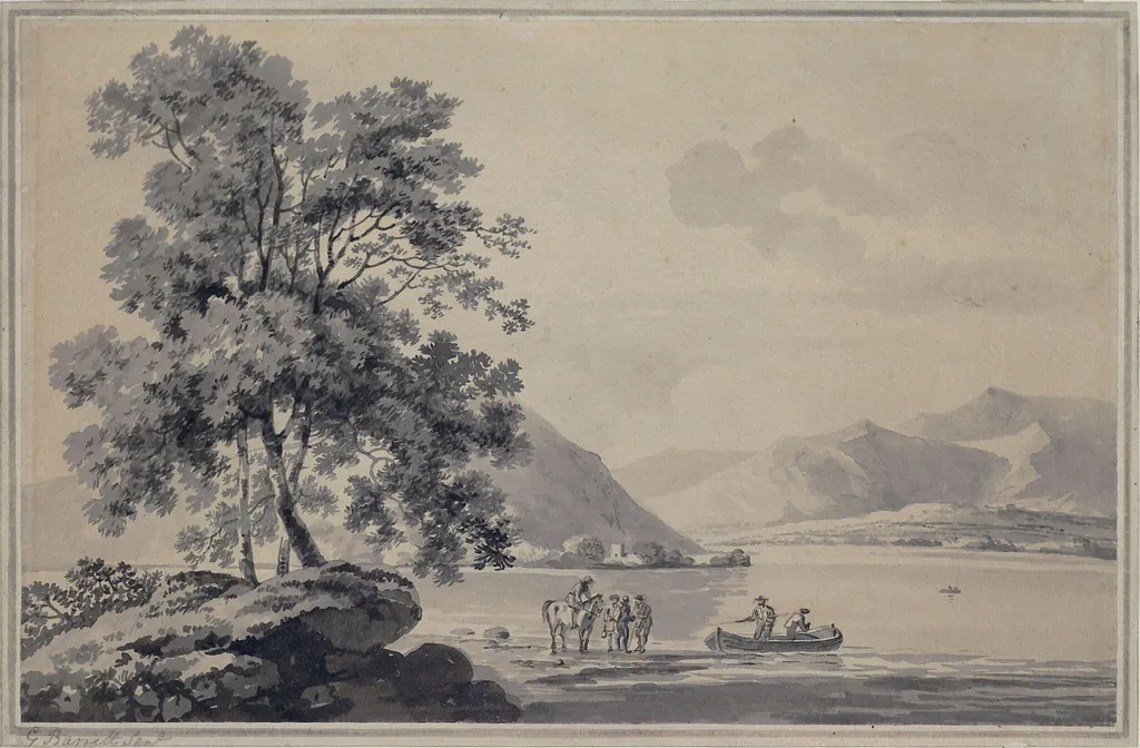 A Lake Scene, by George RA Senior Barret, watercolor, 1750