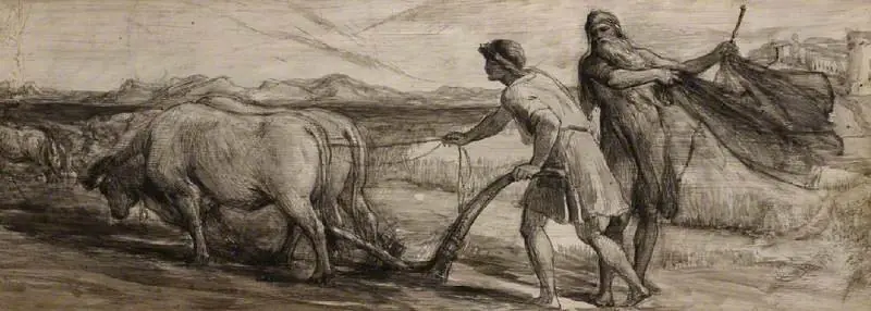 Ploughing: Study for 'The Mantle of Elijah', by George Richmond