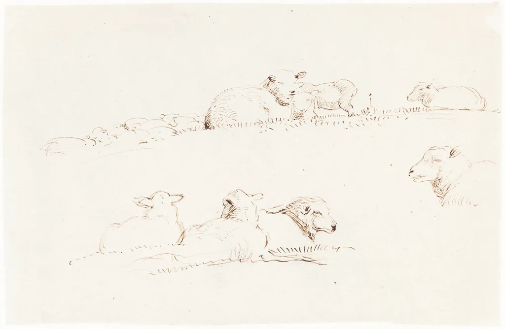 Studies of Sheep in Pasture, by George Richmond, ink, 1838