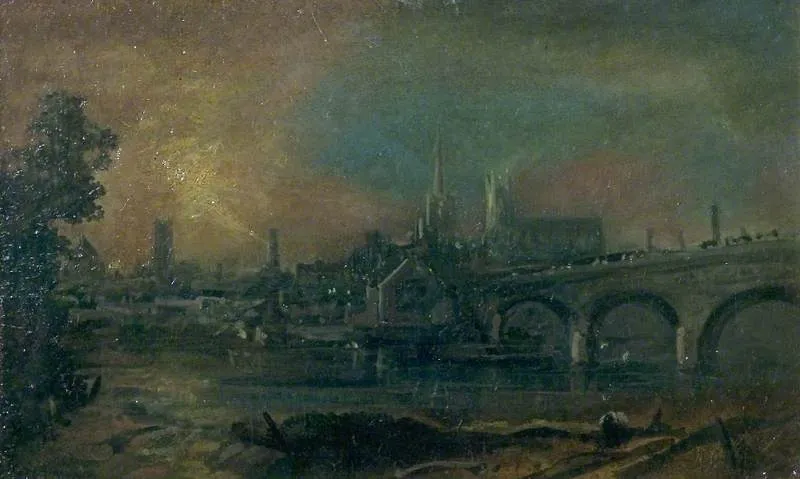 St Mary's Bridge, Derby, by George Robert Vawser, oil, 1890