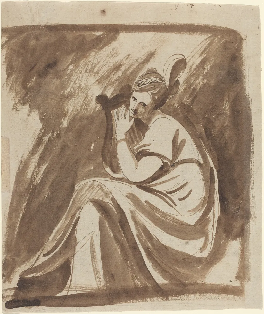 Lady Hamilton Playing a Lyre, by George Romney, chalk