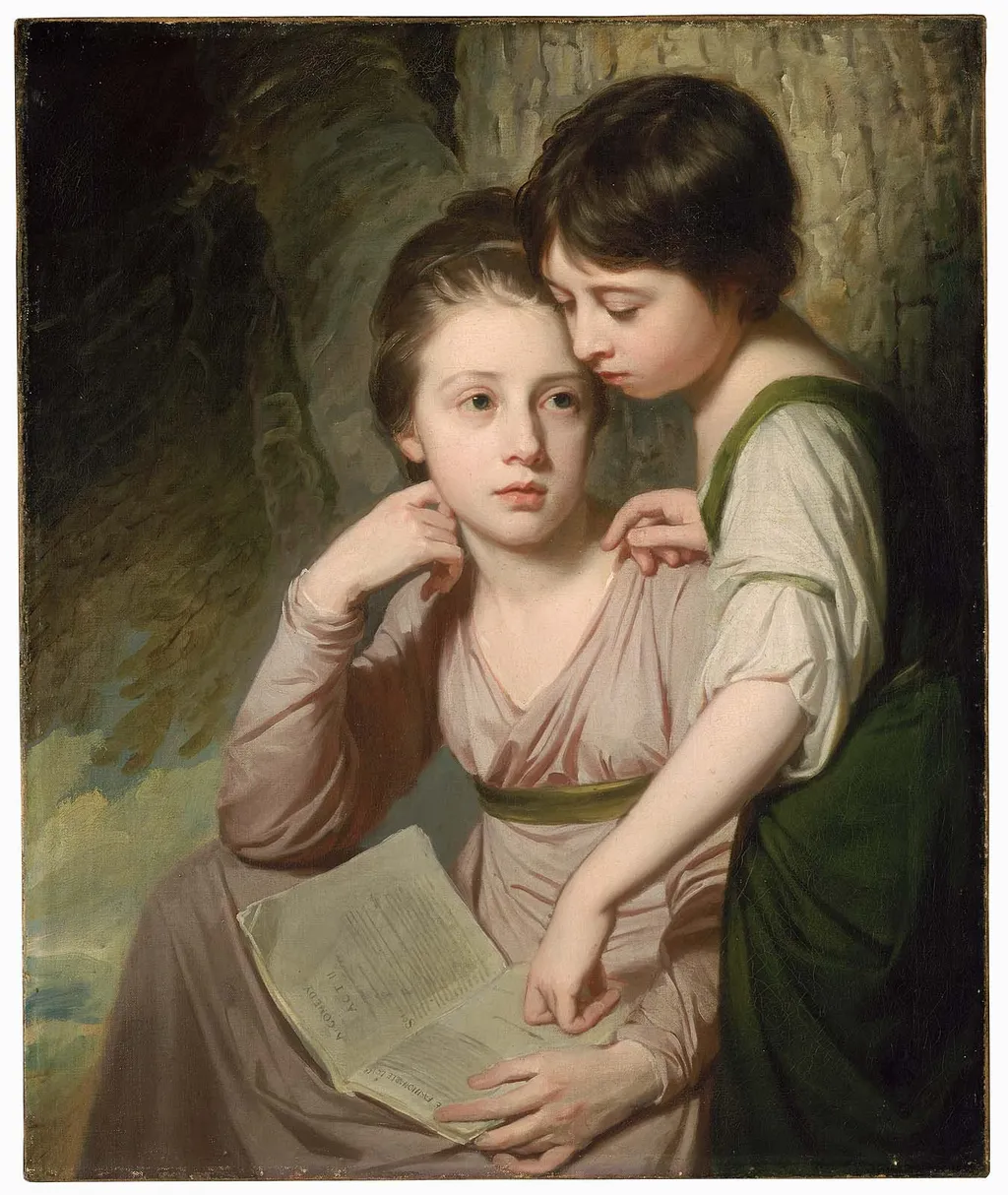 Portrait of Two Girls (Misses Cumberland), by George Romney, oil, 1773