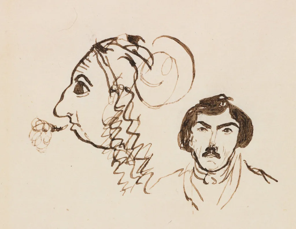 Self-Portrait with Portrait of Delacroix, by George Sand, 1845