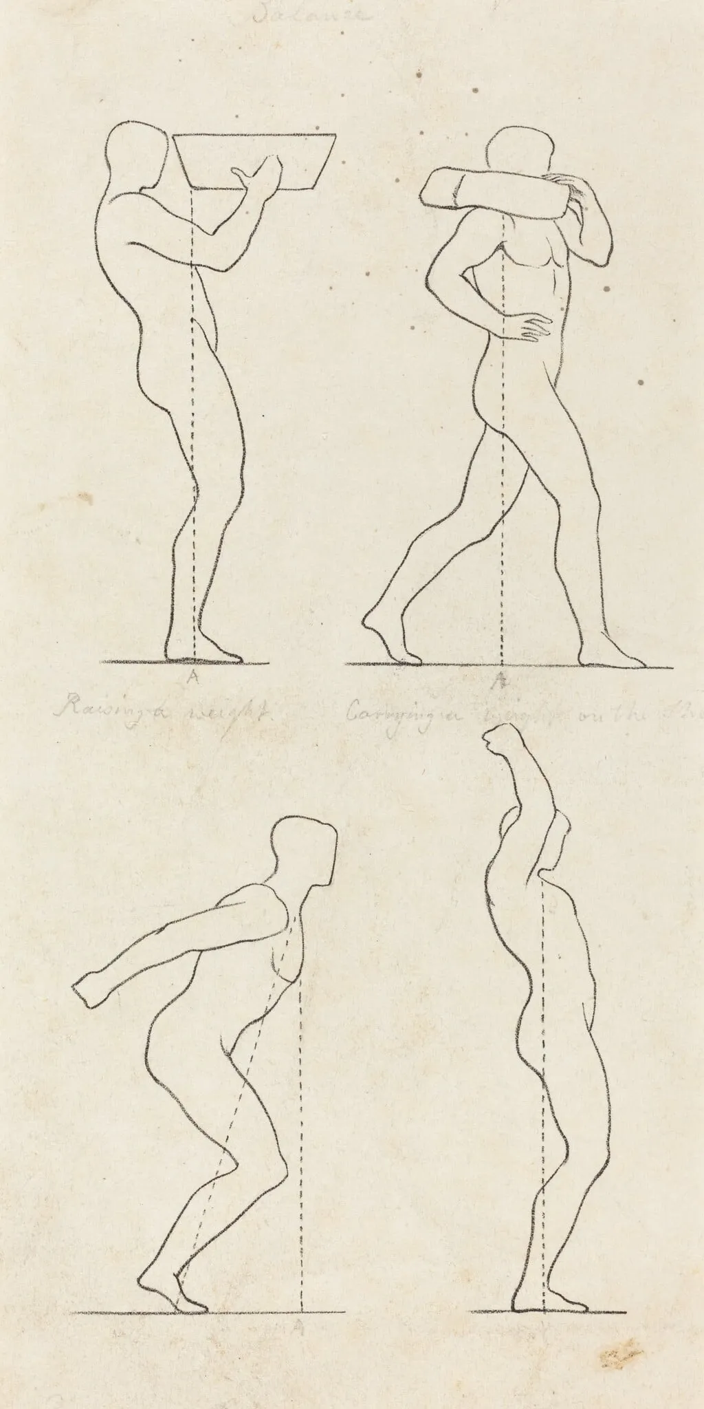 Bearing a Weight; Preparing to Jump, and Alighting, by George Scharf, ink, 1829