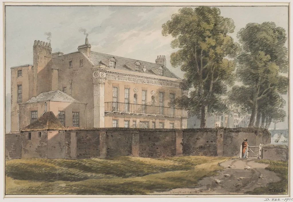 Peterborough House, Millbank, Westminster, by George Shepherd, watercolor, 1809