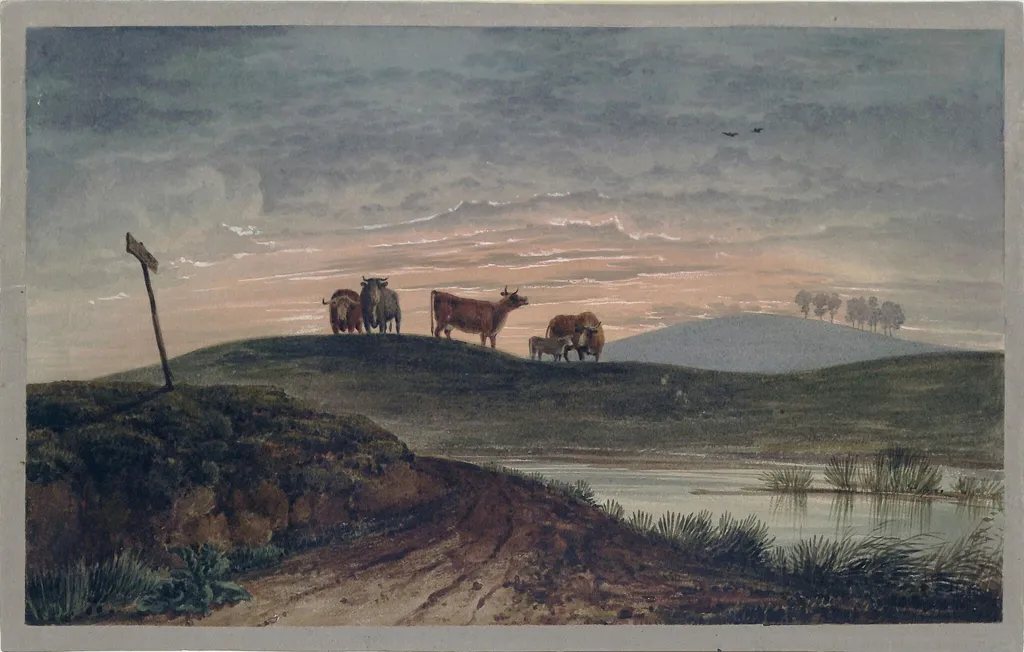 Primrose Hill, Twilight, by George Shepherd, watercolor, 1800