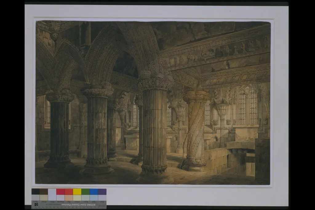 Roslin Chapel, near Edinburgh, showing the 'Prentice Pillar', by George Shepherd, watercolor, 1809