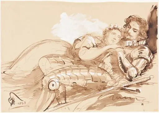 A Maiden Embraced by a Knight in Armor, by George, Sir Hayter