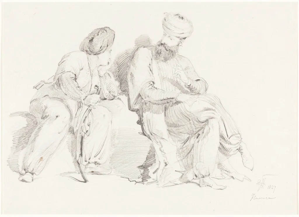 Two Men in Oriental Dress, by George, Sir Hayter, graphite, 1827