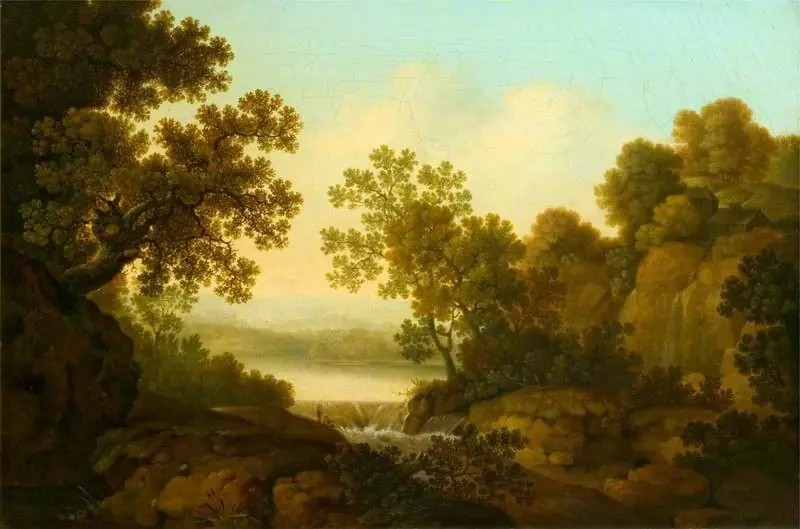 Landscape with a Waterfall and Anglers, by George Smith