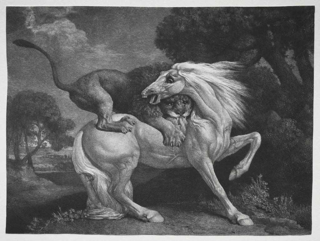 A Horse Attacked by a Lion, by George Stubbs, 1788