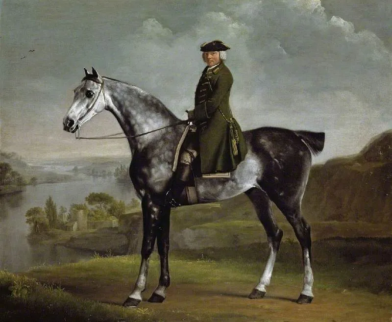 Joseph Smyth Esq, Lieutenant of Whittlebury Forest, Northamptonshire, on a dapple grey horse, by George Stubbs, oil, 1763