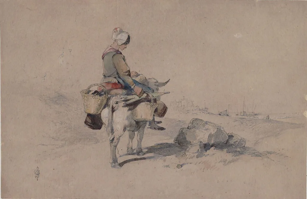 Peasant woman riding an ox, by George Stubbs, watercolor