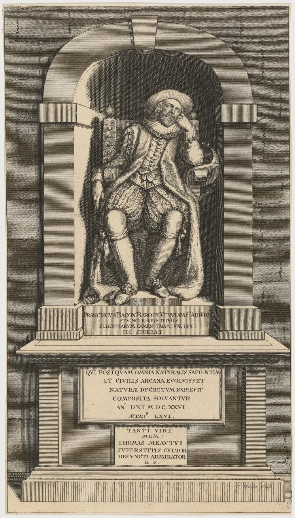 Francis Bacon, by George Vertue, ink, 1720