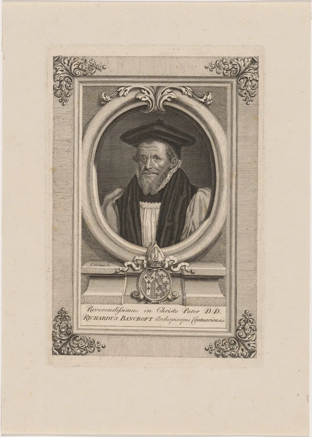 Richard Bancroft, Archbishop of Canterbury, by George Vertue, ink, 1745