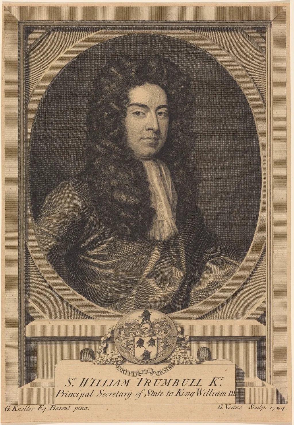 William Trumbull, by George Vertue, ink, 1724