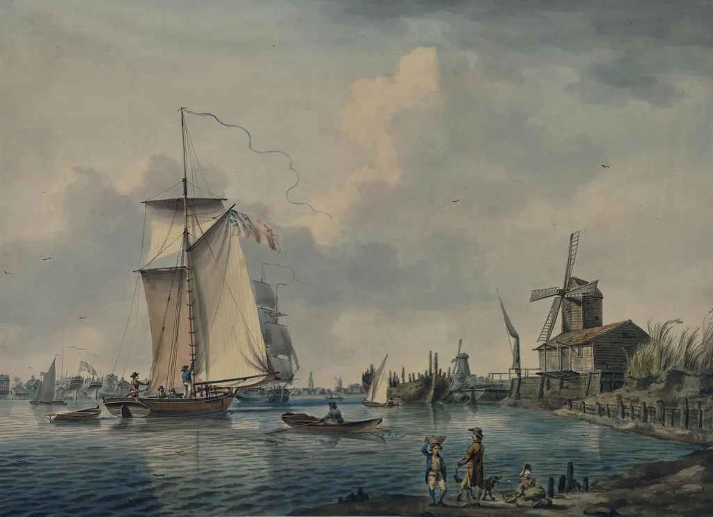 Deptford, with shipping, by George Walker, watercolor, 1750