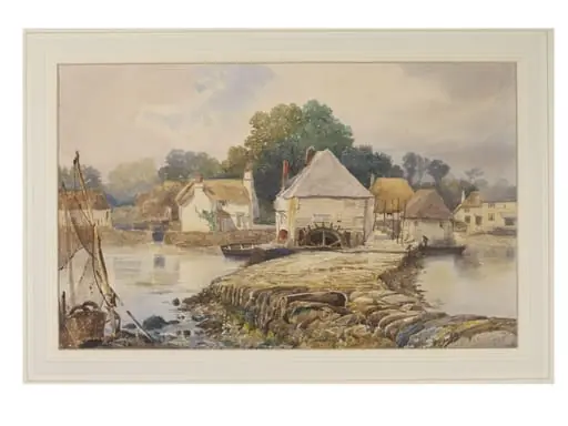 Watermill and Cottages, Stoke Gabriel, Devonshire, by George Whitaker