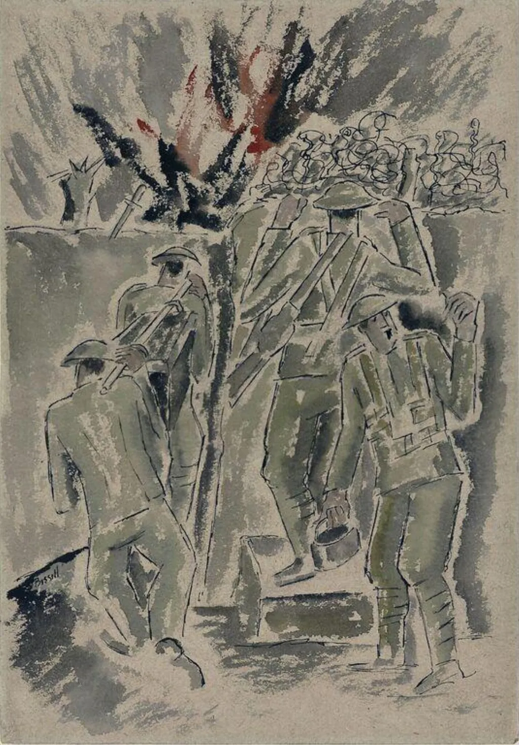 A Salient Under Fire, by George William Bissill, watercolor, 1910