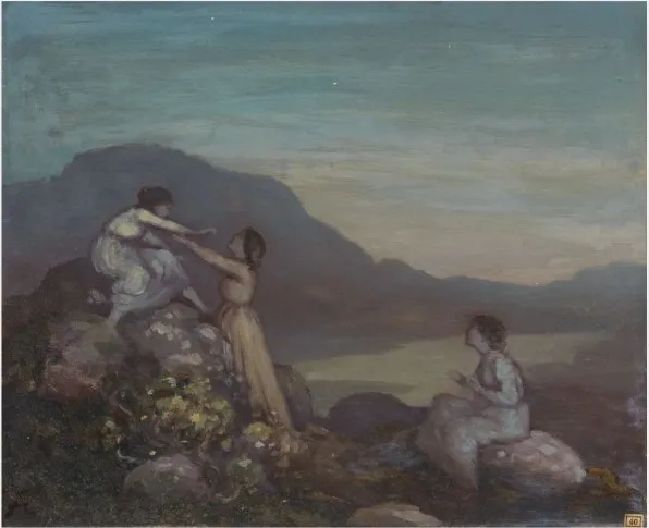 Landscape with Figures, by George William Russell, oil, 1911