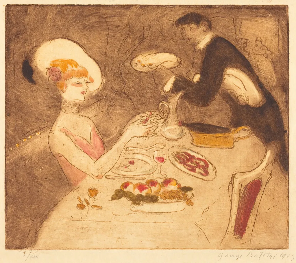 Woman Having Supper, by Georges Bottini, ink, 1903