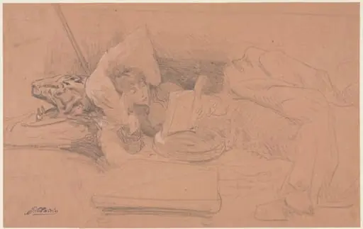 Sarah Bernhardt Reclining on a Divan, Reading, by Georges Clairin