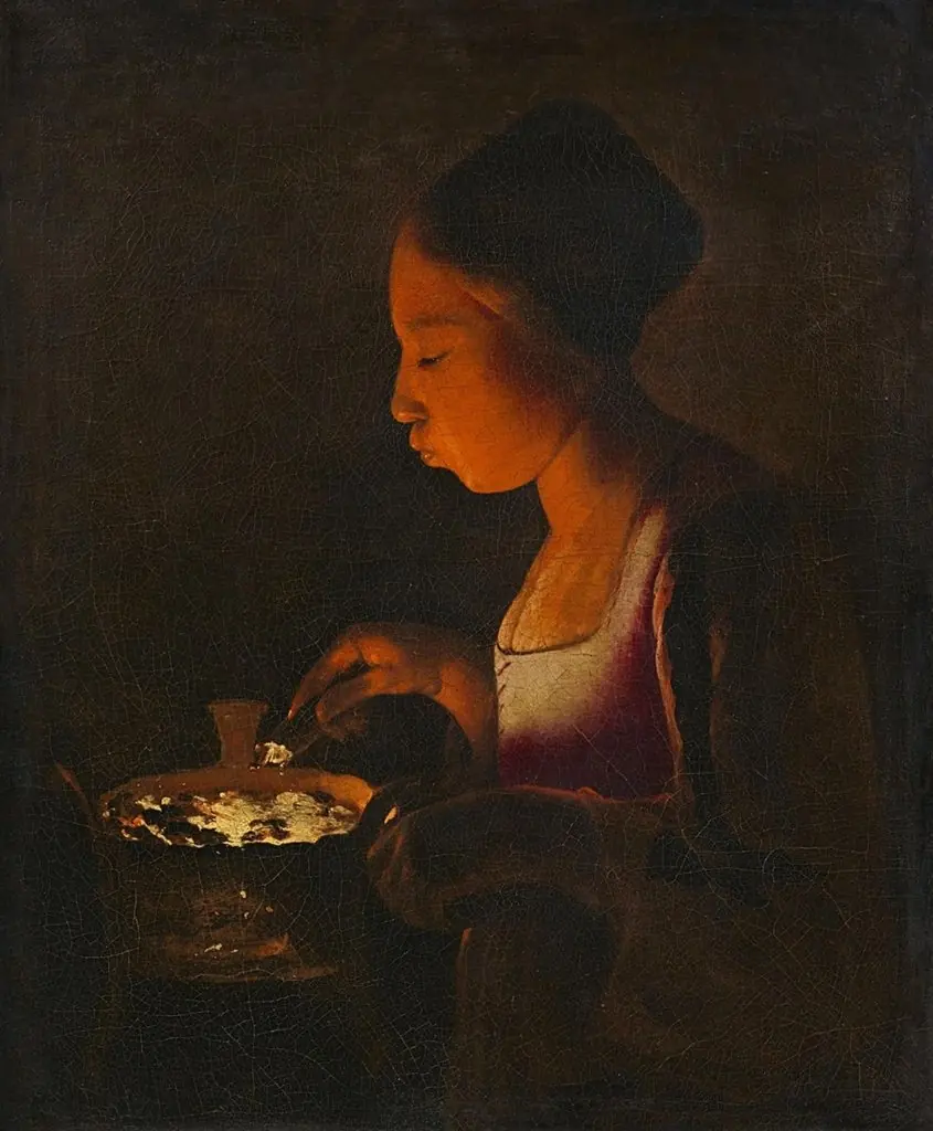 A Girl Blowing on a Brazier, by Georges de La Tour