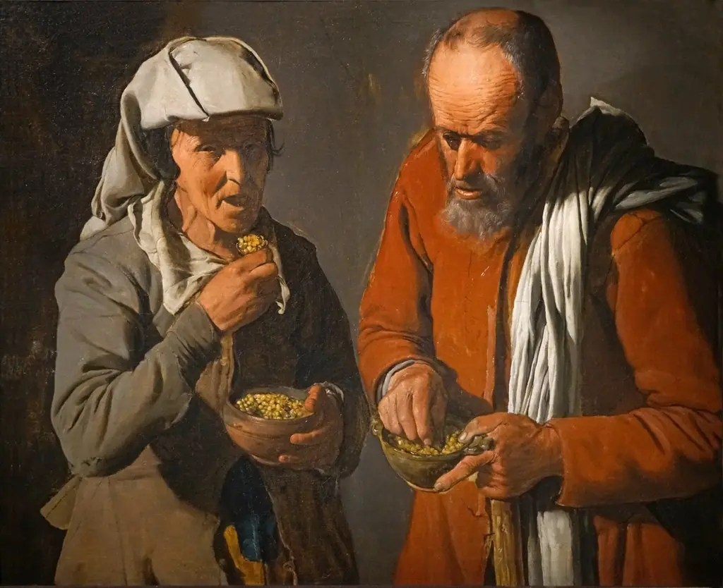 Peasant couple eating peas, by Georges de La Tour