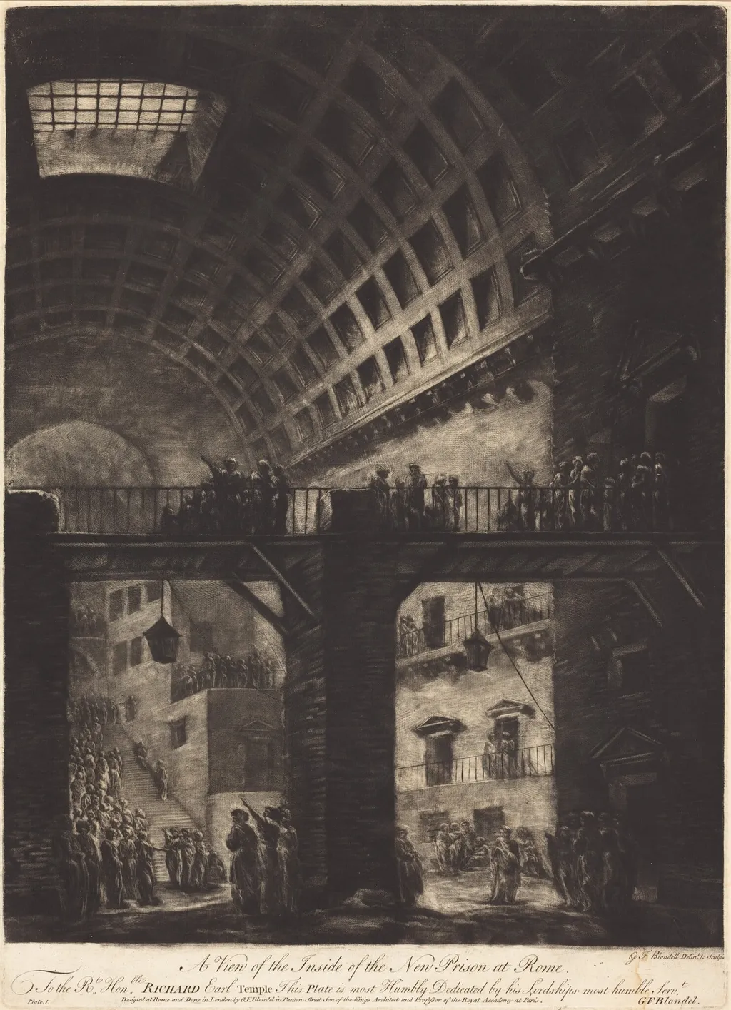A View of the Inside of the New Prison at Rome, by Georges François Blondel, ink, 1765