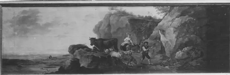 Landschaft mit Vieh und Hirten (Supraporte), by Georges-Frédéric Meyer