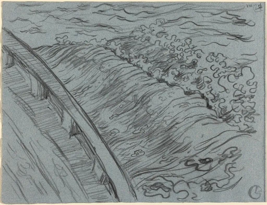The Sea Off the Edge of a Boat, Brittany, by Georges Lacombe, charcoal, 1894