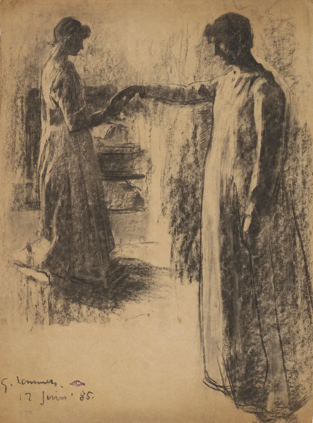Two Studies of Madame Lemmen, by Georges Lemmen, charcoal, 1885