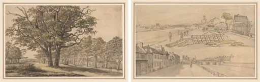 Landscape (recto) Two Views of Paris (verso), by Georges Michel