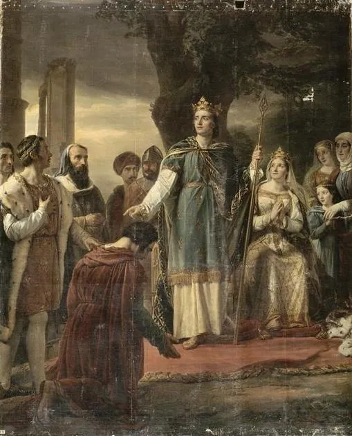 Saint Louis rendant la justice sous le chêne de Vincennes, 1260, by Georges Rouget, oil, 1826