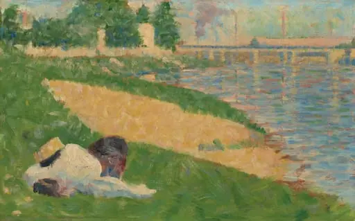 The Seine with Clothing on the Bank (Study for "Bathers at Asnières"), by Georges Seurat