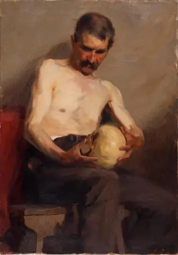 Study of seated man with skull