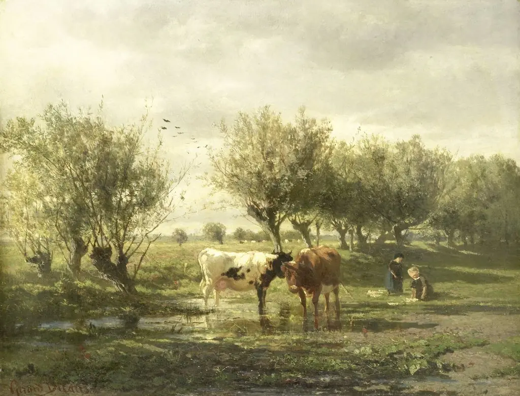 Cows at a pond, by Gerard Bilders