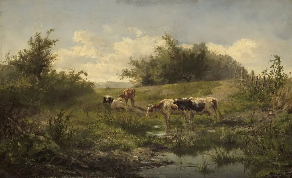 Cows at water's edge, by Gerard Bilders