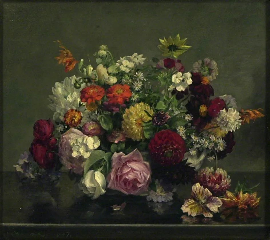 Still Life: A Bowl of mixed Flowers, by Gerard Chowne, oil, 1907