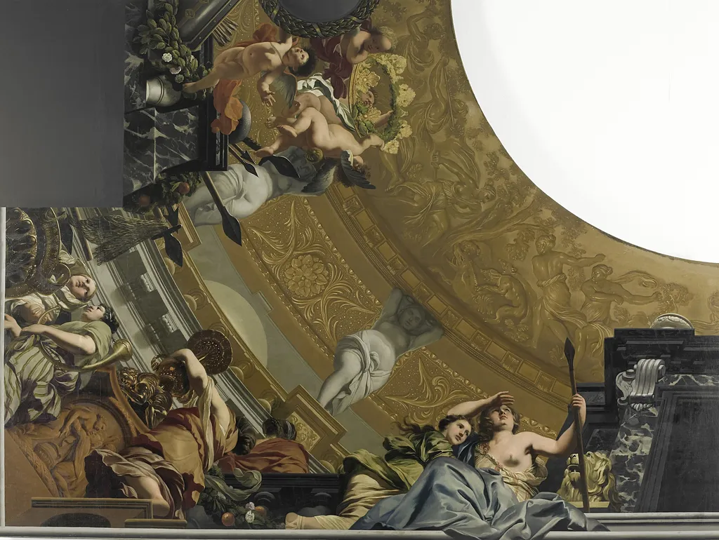 Five-part ceiling decoration for the great hall of Soestdijk Palace, with Diana and her companions as the principal representation, by Gerard de Lairesse, oil, 1690