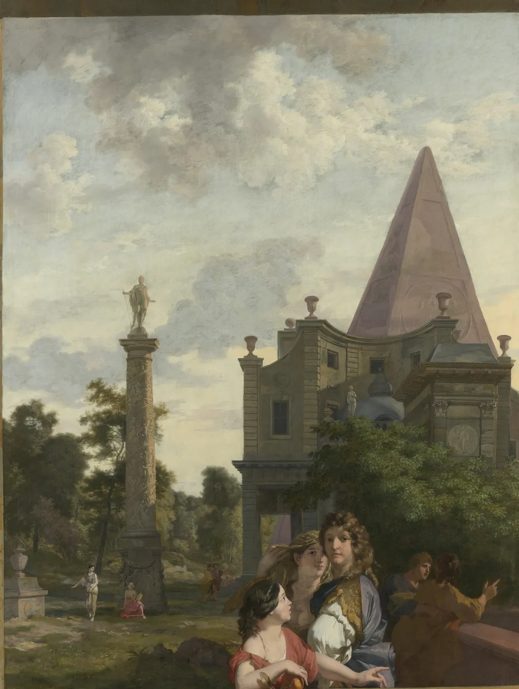 Italian landscape with three women in the foreground, by Gerard de Lairesse, oil, 1694