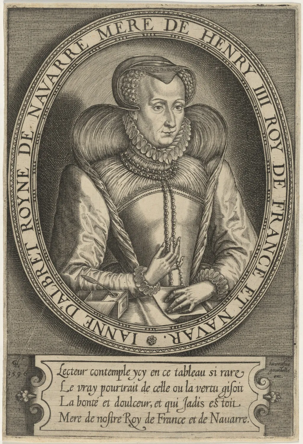 Jeanne d'Albret, Queen of Navarre, Mother of Henry IV of France, by Gerard de Lairesse, ink, 1676