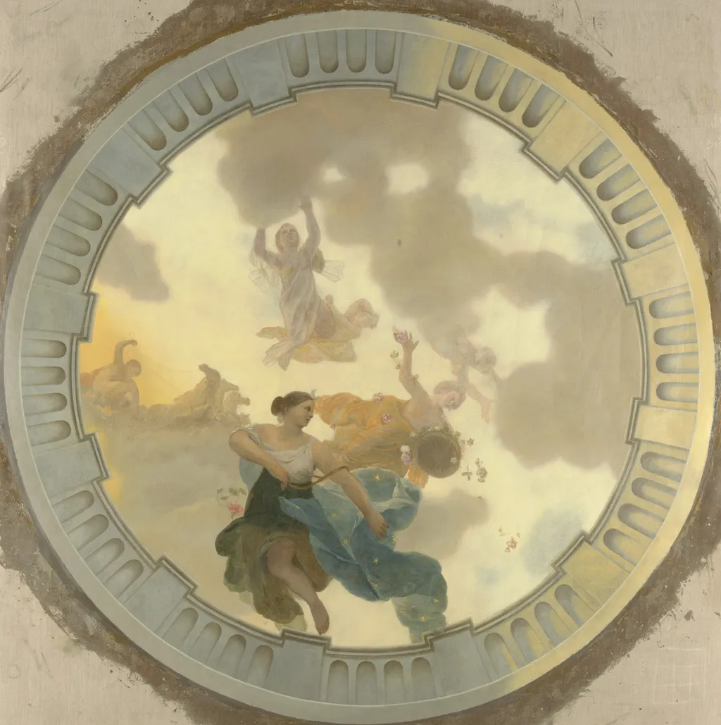 Onderdeel (middendeel) van een plafondschildering met als hoofdvoorstelling Diana en haar gezellinnen, by Gerard de Lairesse, oil, 1690