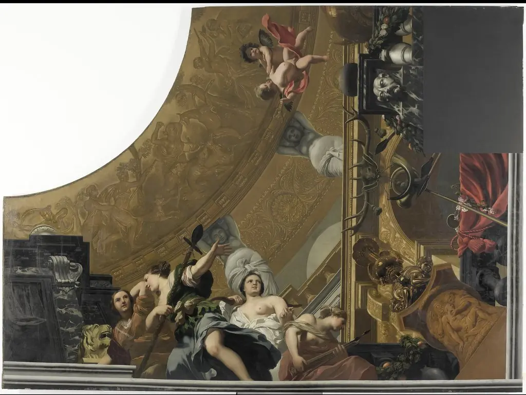Onderdeel (rechtsonder) van een plafondschildering met als hoofdvoorstelling Diana en haar gezellinnen, by Gerard de Lairesse