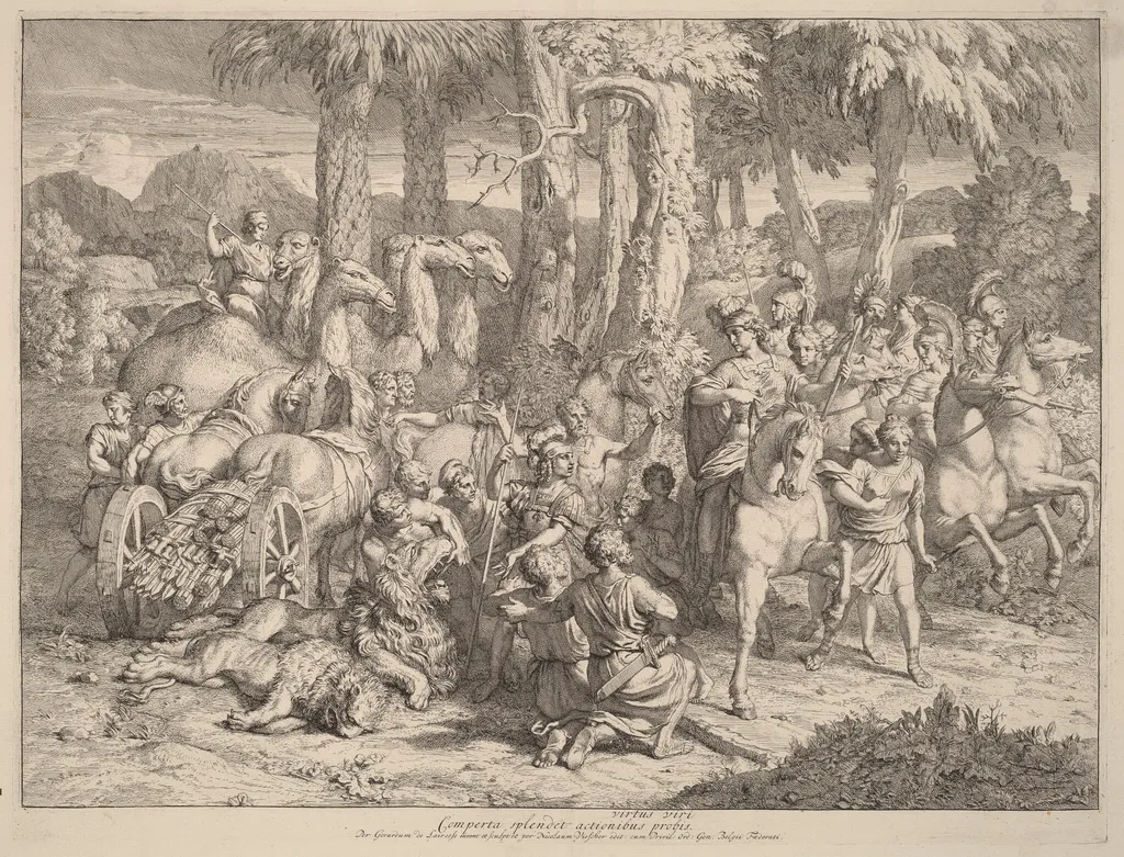 Semiramis on the Lion Hunt, by Gerard de Lairesse, ink, 1676