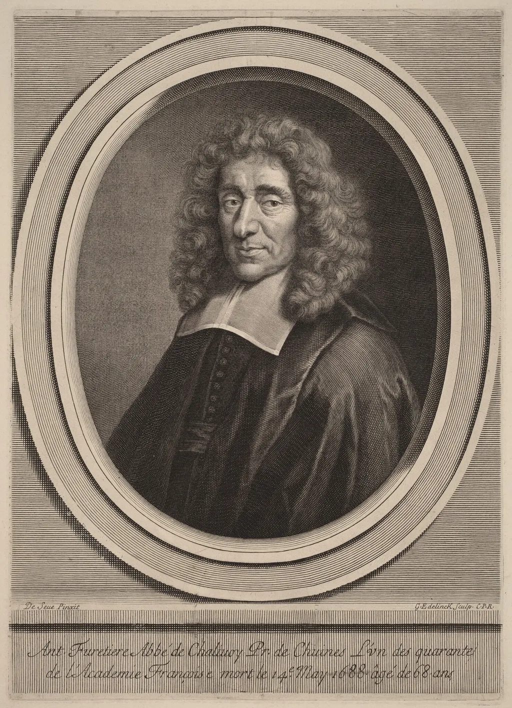 Antoine Furetiere, by Gerard Edelinck, ink, 1674