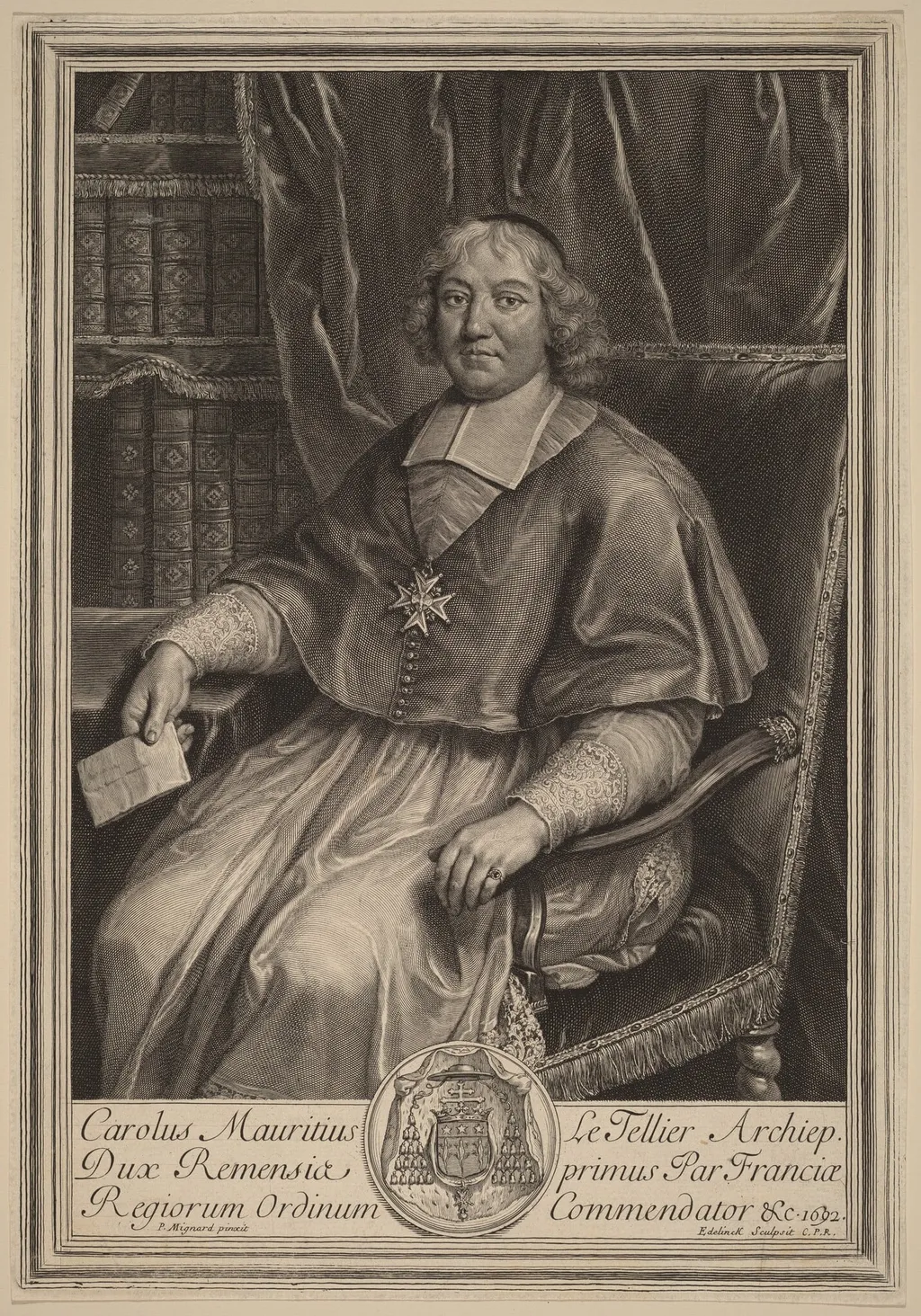 Charles-Maurice Le Tellier, by Gerard Edelinck, ink, 1674