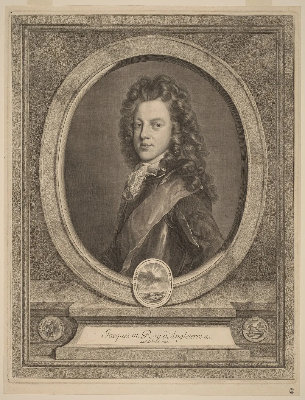Jacques III, Roy d'Angleterre (James III, Prince of Wales), by Gerard Edelinck, ink, 1706