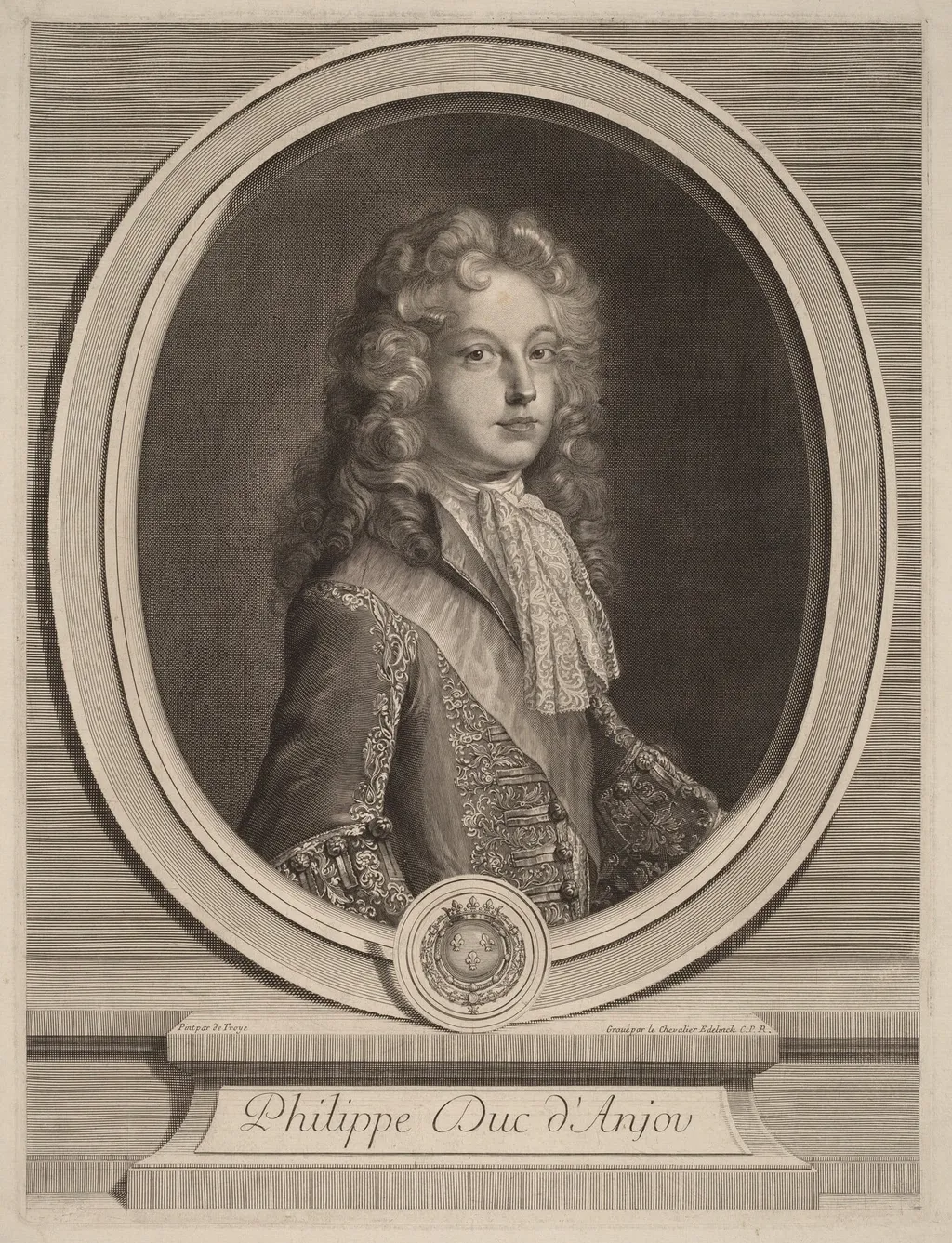 Philippe, Duke of Anjou, by Gerard Edelinck, ink, 1674