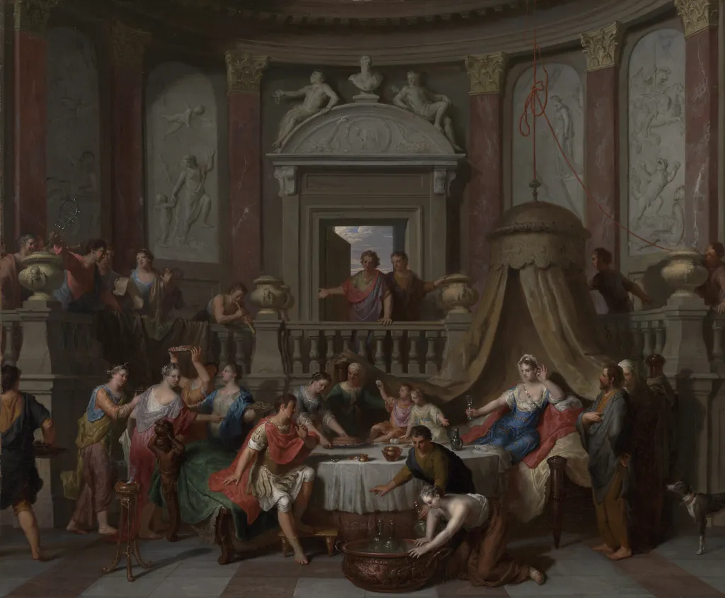 The Banquet of Cleopatra, by Gerard Hoet, oil, 1700